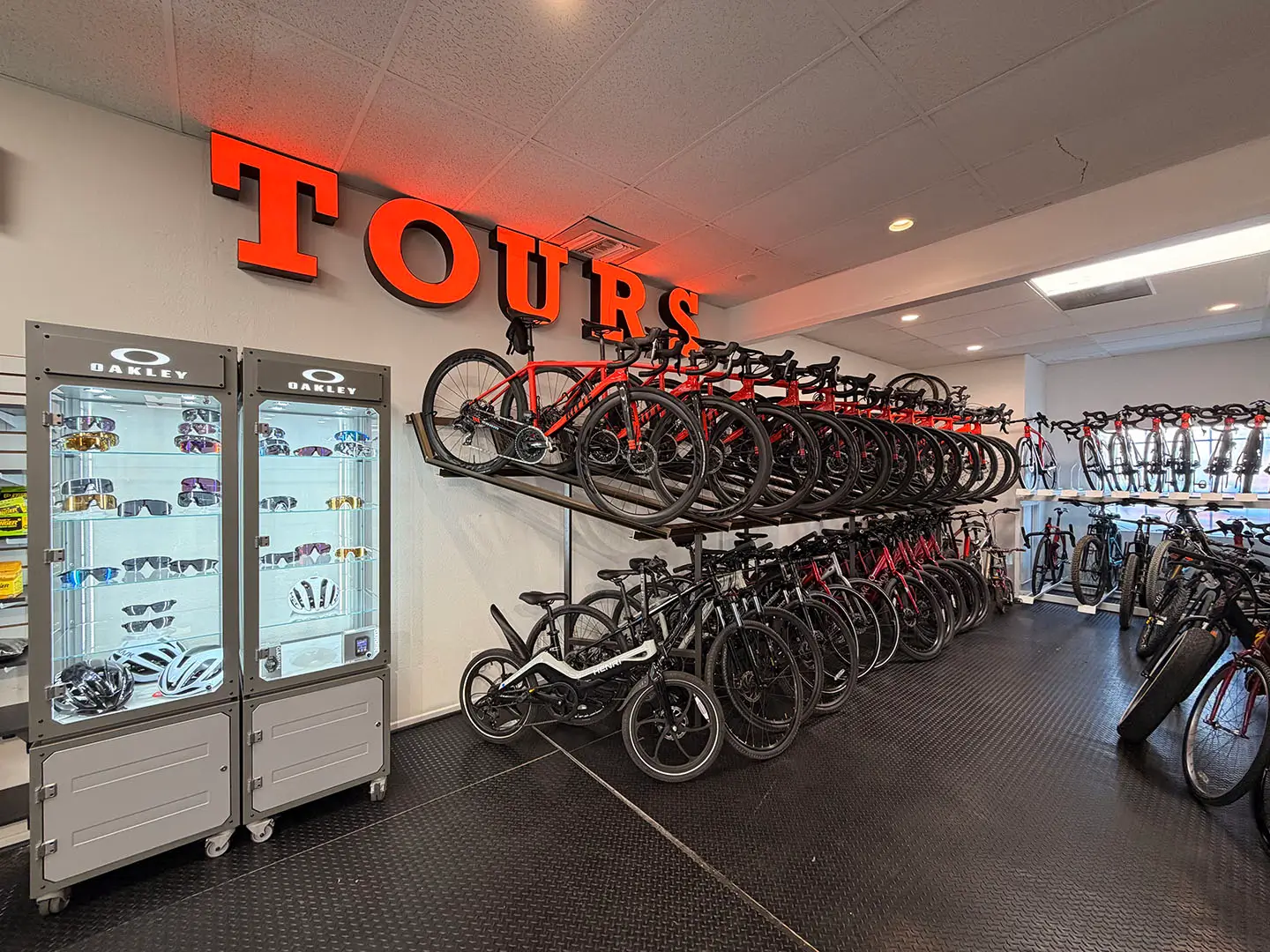 Bikes on display inside the Big Wheel Bikes showroom